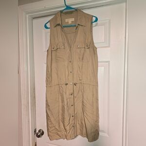 Michael Kors Beige Button-Down Midi Dress